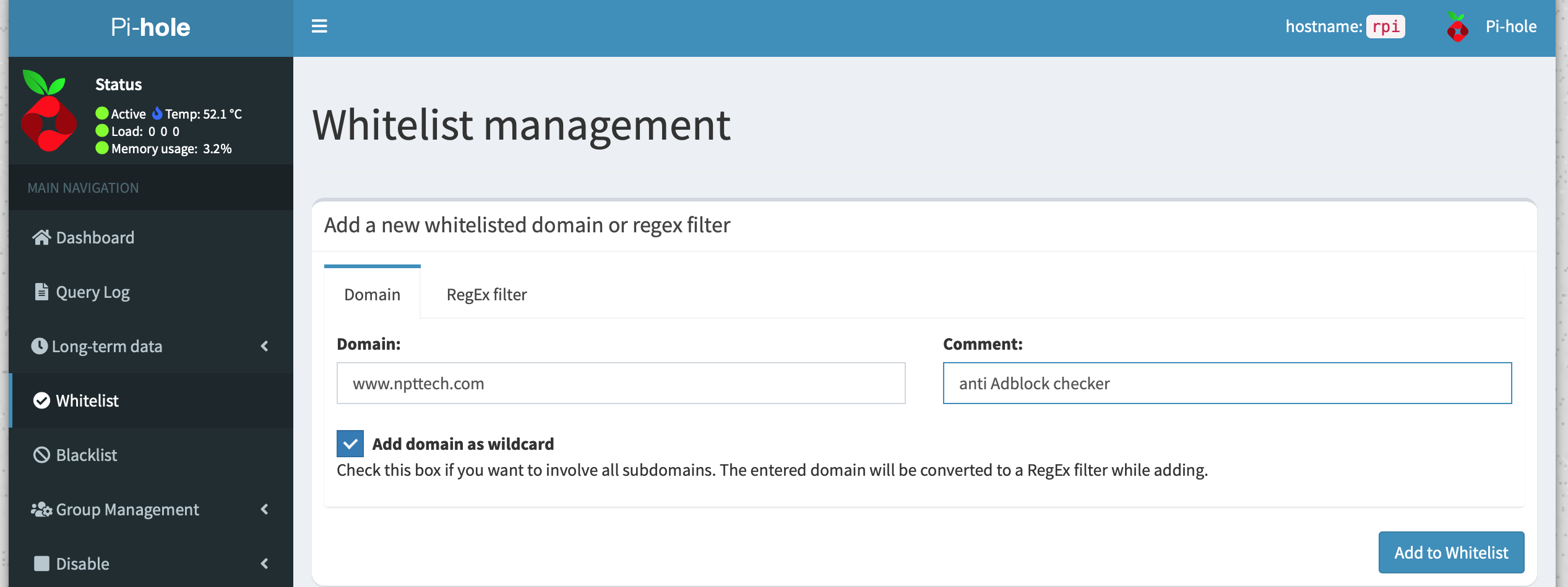 Add www.npttech.com to Whitelist (wildcard)